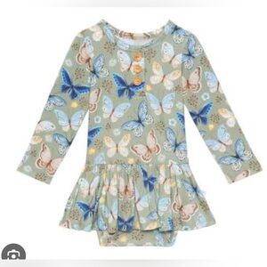 Posh Peanut Girls Butterfly One-Piece Dress in Sage, Blue, Cream